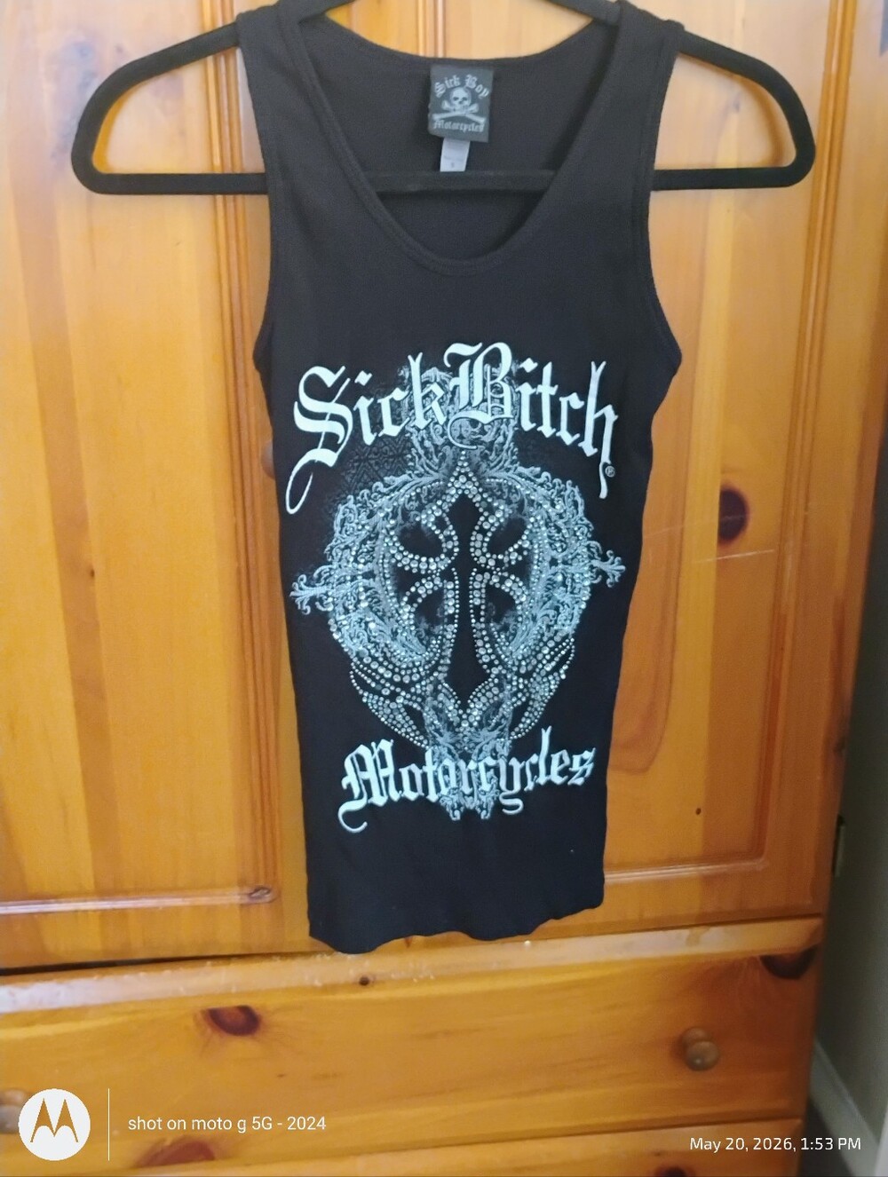 Black Graphic Tank Top with Studded Cross Detail